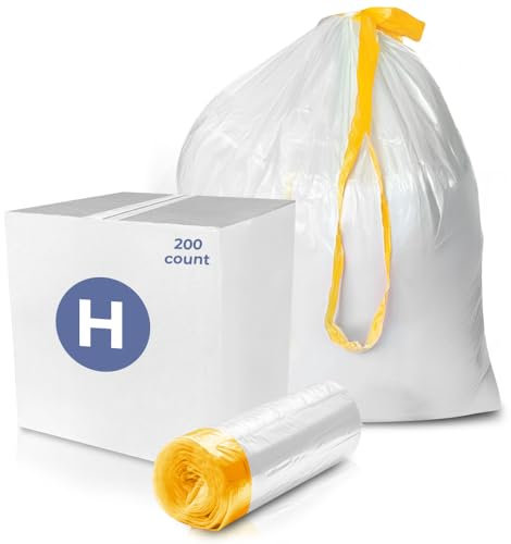 Delight Brands Compatible Trash Bags for Simplehuman Code H Garbage cans - Heavy-Duty 8-9 Gallon Drawstring Liners with 1.2 thickness. Custom fit kitchen waste Bags - 200 count.