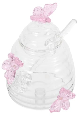 ABOOFAN Pot Distributeur de Miel en Verre Transparent 500 Ml avec Couvercle Hermétique et Cuillère Cuisine Design Créatif Décoratif