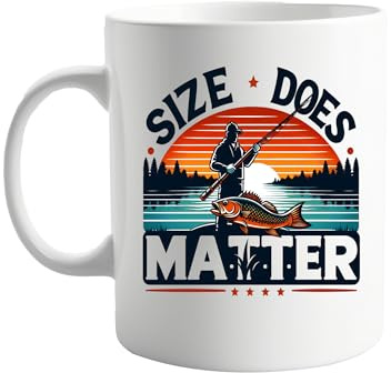 signkitsuk Size Does Matter Coffee Cup for Fishermen Who Love Big Catches – Funny Fishing Gift for Men, Women, and Friends Who Enjoy Fishy Adventures Hilarious 11oz Mug for Anglers