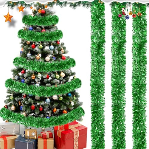 SULOLI 6 Meter Weihnachtsgirlande grün,Tannengirlande,Weihnachtsbaum Lametta Girlande für Indoor Außen und Treppe Weihnachtsdeko