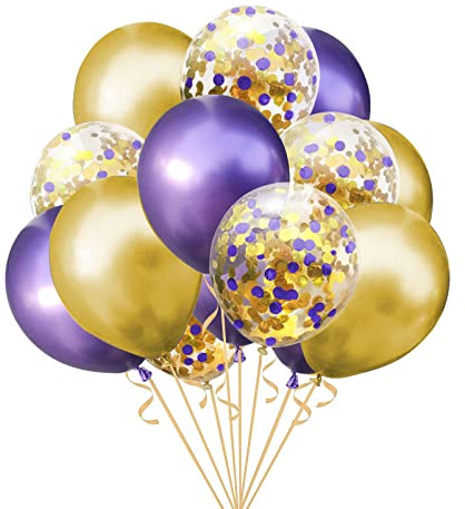 50 Stück 12 Zoll Luftballons Mattes Lila und Gold,Helium Konfetti Ballons für Geburtstag, Hochzeiten