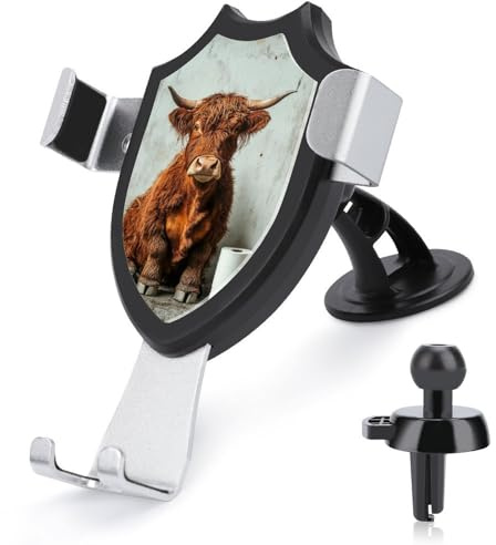 Jubonexis Highland Cow Toilet Paper Roll Vintage Car Phone Holder Mount Triangle Clip Base Air Vent Cell Phone Car Mount Automotive Accessories for 4-6 Inches Cell Smartphones