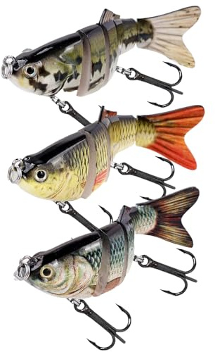 Balifly Sinkende Köder Crankbait Bass-Angelköder 6 Segmente Lebensechte Roboter-Angelköder für Zander, Forelle, Hecht, Bass, Salzwasser, Süßwasser 3 Stück FS/YE-14(H,3.94'',0.6oz)