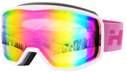 Hioutdoor Occhiali da sci da snowboard 100% protezione UV anti-appannamento OTG unisex, compatibili con casco, doppia lente, imbottitura in schiuma per sci, snowboard, moto, attività all'aperto