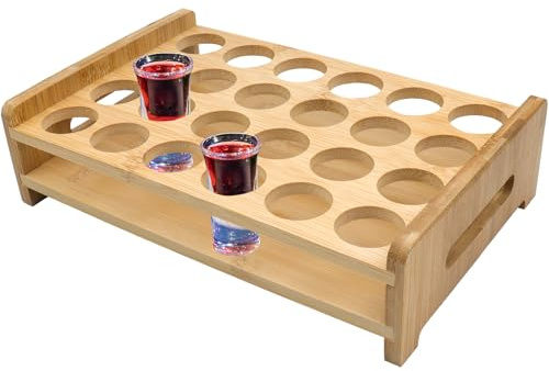 LHNNDM Shot Glasses tray of 24 shot holes,Tray Holder Straight with sturdy base,For Whiskey Brandy Vodka Rum Drinking Party Bar club Home (Only Tray, Glasses Not Included)