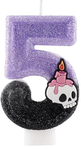 Candele Compleanno 5 anni, Scheletro Candele Halloween Torta Decorazioni Violetta e Nera Candele Compleanno Numeri 5 per Bambini Ragazze Ragazzi