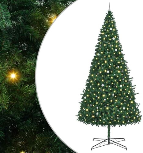 vidaXL Árbol de Navidad Verde 400 cm PVC, Árbol Moderno en Forma de Cono, Luces LED, Adorno Artificial, Decoración Indoor, Alegría Navideña, Exhibición Festiva en Sala de Estar