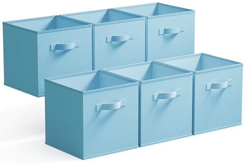 GRANNY SAYS Aufbewahrungswürfel Stoff, 6 Stück Aufbewahrungsboxen für Würfelregal, Regalkörbe 27 x 27 cm Hellblau Regalboxen mit Griffen, Stoffkisten Aufbewahrung für Kallax Regal