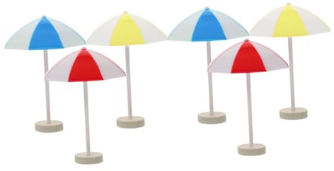 FELTECHELECTR 6pcs Miniature Beach Umbrella Safe Resin Mini Doll House Decor in Red Blue Yellow Realistic Micro Landscape Accessories for Seaside Scene