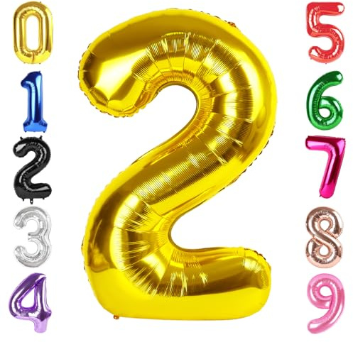 40 Inch Gold Number 2 Balloon Birthday Party Decorations for Men & Women