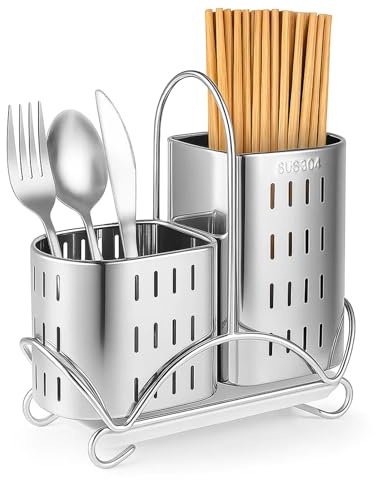 SUNNYNEST 1PC Stainless Steel Cutlery Holder Utensil Drainer with Drain | Space-saving kitchen utensil holder with drainage design, stores knives, forks & spoons, for sink countertop organization.