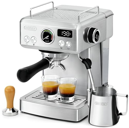 HIBREW H10A - Máquina espresso de 58 mm, cuerpo de acero inoxidable con espumador de leche, ajustes personalizables, pantalla inteligente + manómetro de 20 bares