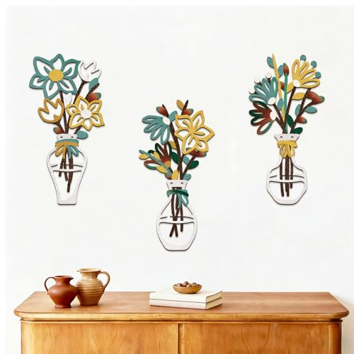 wocpvm 3 Piezas Florero Decoración de Pared Madera Adornos de Pared | para Salón,Dormitorio u Oficina 30 × 15 cm