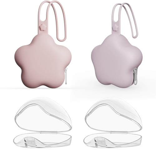 4 Pack Pacifier Holder Case,2pcs Silicone Portable Pacifier Pouch and 2pcs Transparent Nipple Holder Case Container, On-the-GO Pacifier Storage Container Box,BPA Free, Easy to Clean（Pink&Purple）