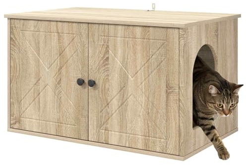 vidaXL Katt hus Sonoma 85 x 55 x 50,5 cm Konstruerat trä, Inomhus hus för husdjur, stilig kattkoja, mysigt rektangulärt tillhåll, modern möbel, kattens fristad