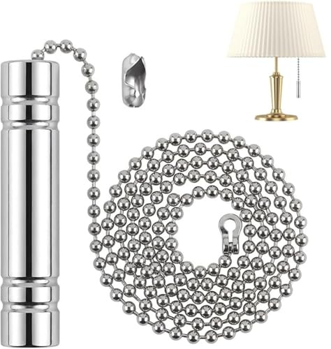 KDRNXVAL Chrome Light Pull Handle with 85cm Beaded Cord, Durable Pull String Extension for Bathroom, Toilet, Shower, Bedroom, Ceiling Fan & Blinds (Silver)