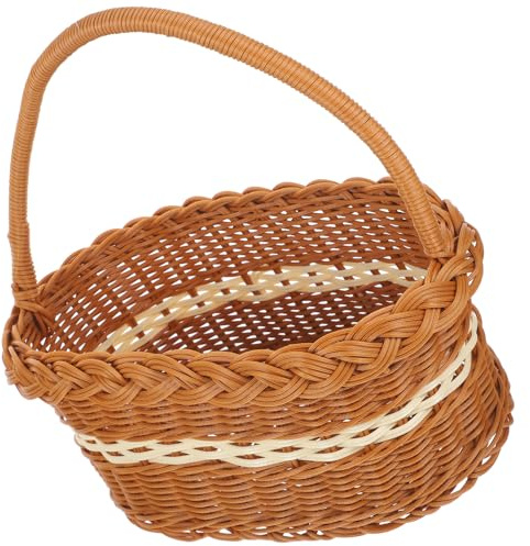 BESTonZON Cestino Intrecciato Manico in Vimini Grande 30x20x15 Cm, Portaoggetti e Cestino da Picnic Fatto a Mano, Porta Frutta e Snack per Uso Interno ed Esterno