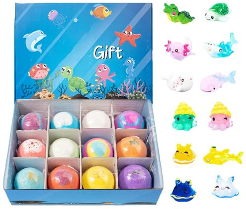 12 Stück Bath Bomb Gift Set For Kids, Bath Bombs For Kids With Surprise Inside, Badebomben Mit Ozeanspielzeug Im Inneren, Bunte Badebombe, Natrual Und Organische Blase Bad Bomben Für Mädchen