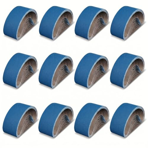 Juego de 12 bandas de lija de 75 x 533 mm, 40/60/80/120 para lijadora de banda lijadora, para lijar, limar, afilar y eliminar el óxido