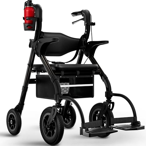 WALCORA 2 in 1 Rollstuhl Rollator Faltbar und Leicht mit Sitz – NEUHEIT 2026 – Gehhilfe für Senioren Outdoor & Indoor Wohnung – Klappbar Gummireifen Leichtgewicht Gehwagen Walker Wheelchair Kaufen