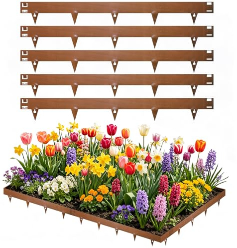Ankishi Bordure de Jardin en Acier Corten Flexible, Lot de 5 pièces 107,5 x 15 cm, épaisseur 1,5 mm – Bordure de pelouse et paysagère, sans creusement, pour allée, Massif de Fleurs, Gazon