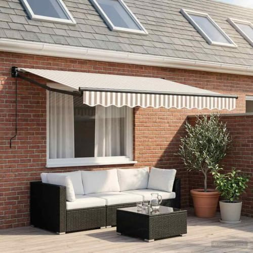 Tenda da sole elettrica, 3,5 x 2,5 m, grigio chiaro, bianco | tessuto in poliestere, telaio in alluminio, riavvolgimento manuale, montaggio a parete, impermeabile