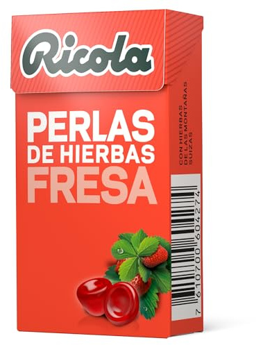 Ricola - Perlas de Fresa, Caramelos Blandos, 25 g | Zumo de Fresa, 13 Hierbas Suizas, Mentol, Refresca, Suaviza la Garganta, con Edulcorantes, Sabor Fresa, Perlas, 25 g
