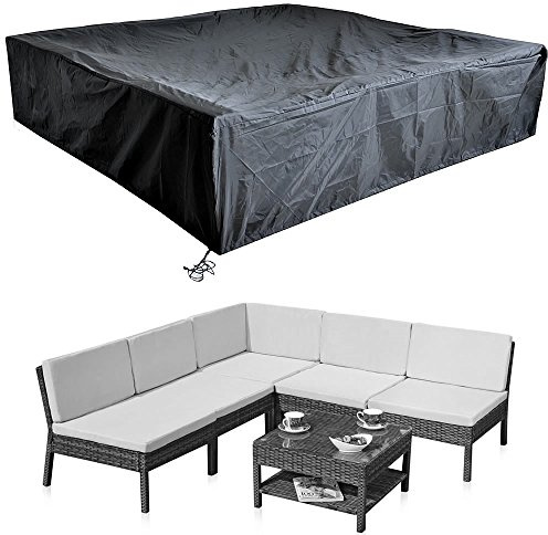 Melko Abdeckplane Schutzhülle Gartenmöbel Abdeckung 195x195x67 cm Schwarz | wasserdicht und UV-beständig, Kordelzug mit Stopper, schützt Sitzgruppe, Loungemöbel und Grill vor Regen und Schnee