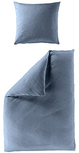 Bierbaum Biber Bettwäsche Uni 3292 weiche Flauschige Bettwäsche-Garnitur mit dezentem Fischgratmuster 135 cm x 200 cm Ozean blau