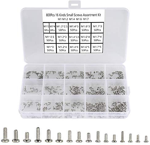 FandWay 800Pcs Very Small Screws Set,Tiny Micro Repair Screws Kit, Mini Pan Head Machine Screw M1 M1.2 M1.4 M1.6 M1.7 for Watch Spectacles Toy Laptop PC SSD Electronic Repair.