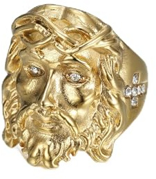 BOBIJOO Jewelry - Bague Chevalière Jésus Visage du Christ Acier Inoxydable Or Doré Plaqué Faux Diamants - 53 (6 US)