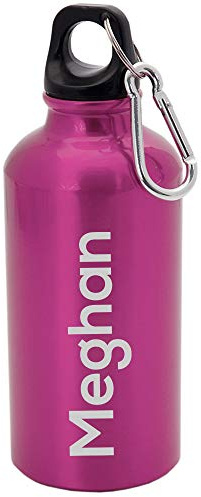 eBuyGB Personalised Any Name Lightweight Reusable Custom Engraved 400ml Aluminium Sports Water Bottle with Screw Cap & Carabiner (Pink - Modern)