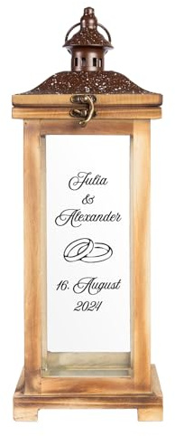 Personalisierte Landhaus Laterne | XL Holzlaterne 42 cm groß | Hochzeitslaterne als Hochzeitsgeschenk für das Brautpaar | Geschenkidee zum Hochzeitstag | Gartendeko, Gartenlaterne | Ringe