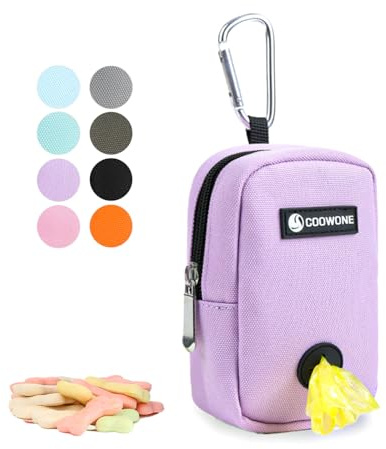 COOWONE Violette Hundeleckerli-Tasche mit Hundebeutelspender, tragbare Spaziergänge, Kotbeutelhalter, freihändige Hundeleckerli-Tasche