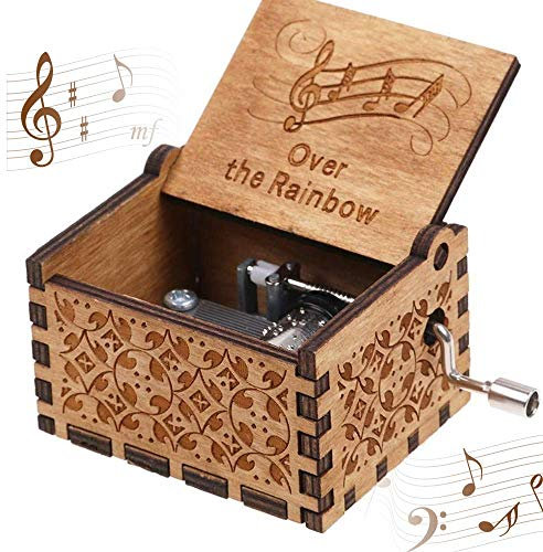 CDIYTOOL Music Box, Over the Rainbow Music Box Vintage Engraved Wooden Musical Boxes Hand Cranked Small Music Box
