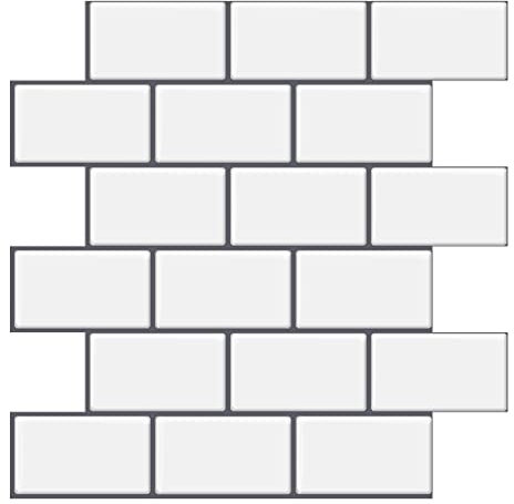 WoStick 10-Sheets 3D Self Adhesive Wall Tiles, 1.6mm Thick White Subway Style Stick Tiles for Kitchen & Bathroom (30.5cm x 30.5cm)