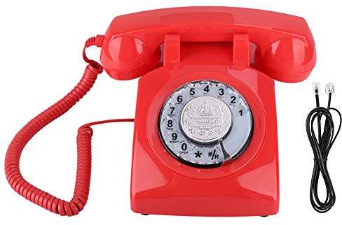 Teléfono Vintage, Teléfono Fijo con Dial Giratorio Retro Teléfono Clásico Timbre Auténtico Teléfono con Cable Teléfono Fijo para Oficina en Casa Hotel(Rojo)