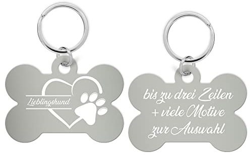 Aluminium Hundemarke Hundeknochen mit Gravur - Hundemarke personalisiert mit hochwertiger Lasergravur, Adressanhänger Hund personalisiert für Hunde oder Katzen (silber), 39x26x1 mm, PIU-HM-KNO-01