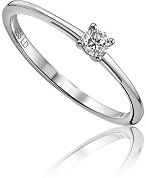 MIORE Verlobungsring Damen aus 14k 585 Weißgold/Gelbgold, Solitär Diamant im Rundschliff 0.10 Ct, Diamant-Solitärring in Krappenfassung, Damenschmuck Allergenfrei & Handgefertigt