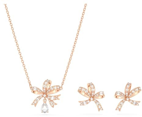 Swarovski Volta, Set Orecchini e Collana Pendente, con Motivo a Fiocco, Cristalli e Zirconia Swarovski, Placcati in Tonalità Oro Rosa, Bianco