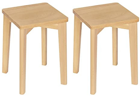 WOLTU Esszimmerstühle Massivholz, rechteckiger Holzhocker, Holzstuhl ohne Lehne, Sitzhocker, Hocker für Küche Wohnzimmer Schlafzimmer Büro, Naturholzfarbe, 31 x 44,5 x 31 cm, BH344ei-2