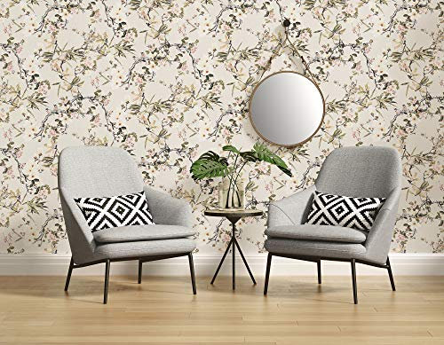 BRICOFLOR Blumen Tapete | Kirschblüten Tapete crème beige | Vlies Blumentapete mit Vogel Design im Vintage Stil | Romantische Vliestapete mit Vögel Muster für Schlafzimmer