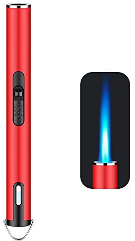 ibforcty Torch Lighter with Visible Window, Windproof Candle Lighter for BBQ, Camping, Stove, Kitchen Cooker, Hobs, Men Gifts (Gas Not Included) (Red)