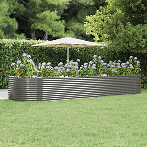 Yolola Raised Bed Metal Large Raised Bed Made of Metal Raised Bed for Garden, Snail Protection, Raised Bed Weatherproof Raised Bed for Garden, Plants, Garden Herbs, Outdoor, 447 x 140 x 68 cm, Grey