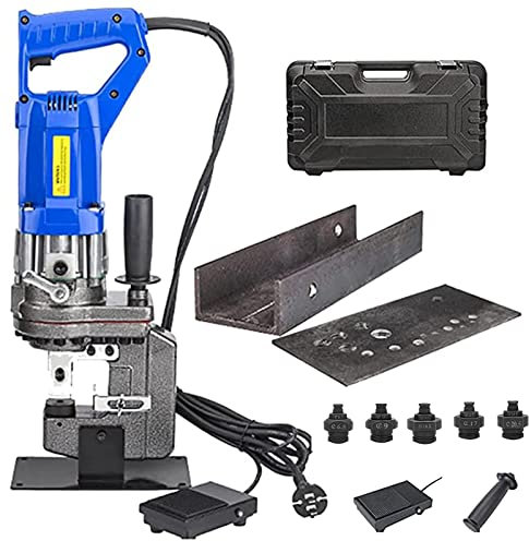 SSQUZA 1300W Perforadora hidráulica Máquina Perforadora hidráulica eléctrica 10T Herramienta Perforadora Agujeros Metal para Hierro Cobre Placa de Aluminio Ángulo de Acero con 5 troquele,Channelsteel