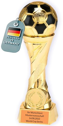 Larius Pokal hederspris fotboll i guld och silver med önskad gravyr (med önskad text, guld, L)