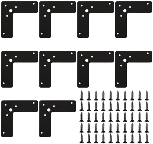 Flat L Brackets, 10pcs Flat L Right Angle Brackets, Black Flat Mending Plates, Corner Brackets Flat Repair Plate Corner Braces, Corner Stealth Speed Brace Brackets, 4×4×1¼, Load 33 Lbs (L Type)
