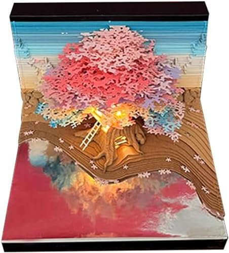 Blocco note 3D rosa a casa sull'albero, 280 fogli di carta memo pad arte 3D, blocco note note per bambini/amanti/amici/studenti (casa sull'albero rosa)