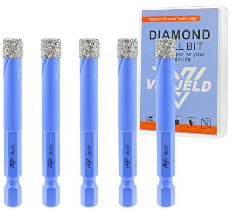 Diamant Fliesenbohrer Set - 8mm 5tlg. Diamantbohrer Lochsäge für Keramik Porzellan Fliesen Marmor Granit - Schnellwechsel-Sechskantschaft mit Aufbewahrungskoffer