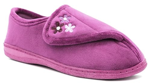 Dr Keller Womens Lightweight Faux Fur Wide Opening Touch Fasten Diabetic Orthopaedic Slippers (Purple, UK Footwear Size System, Adult, Women, Numeric, Medium, 6)